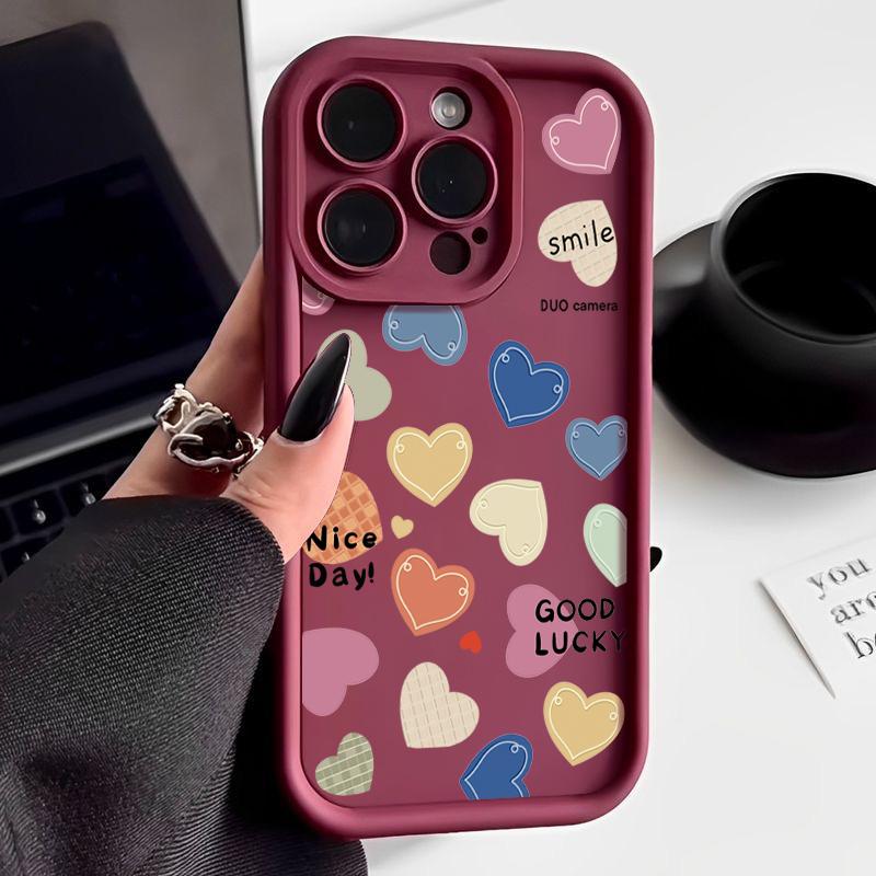 Colorful Love Hearts Pattern Case For IPhone 16 Pro Max 15 14 Plus 13 12 11 Pro Max Shockproof Soft TPU Phone Cover Funda Coque