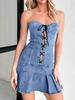 Abito estivo in denim senza spalline a vita bassa 2025 per donna - Europeo e Americano