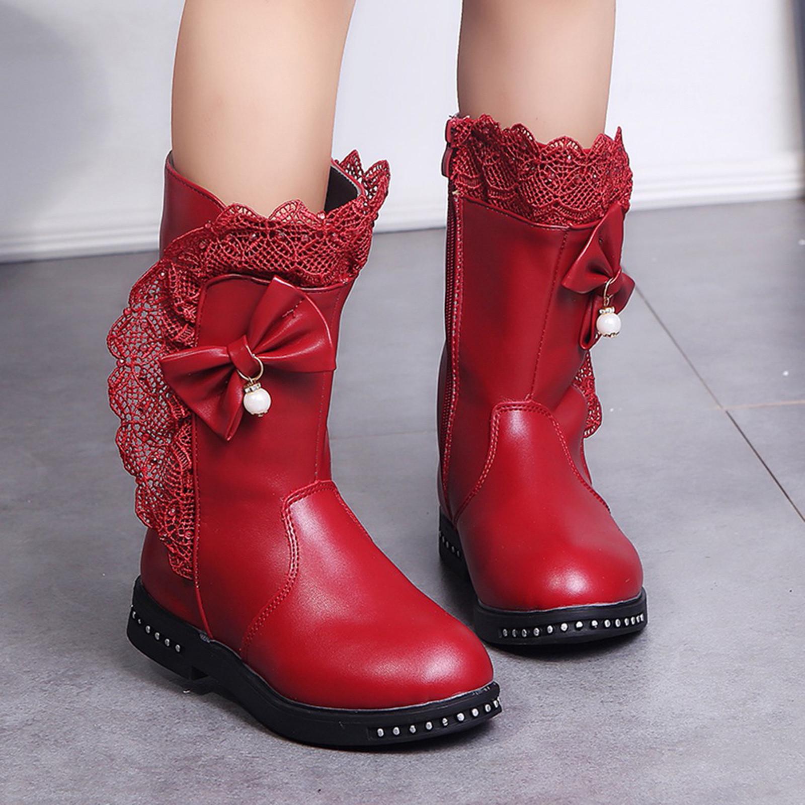 

Детские зимние теплые зимние сапоги с бантом и кружевом для маленьких девочек, обувь 29 винный