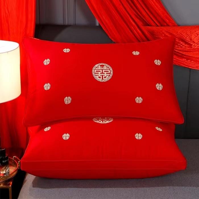 High-end Pillow Core 100% Cotton Big Red Wedding Celebration Newlywed Household Pair of Pure Cotton Pillow Wedding Pillow Core Wedding Room