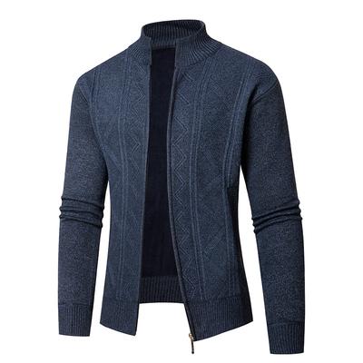 Young Casual Men Stand Collar Plus Velvet Thickened Cardigan Knitted Jacket Jacket Zipper Jacquard Knitted Thread Men