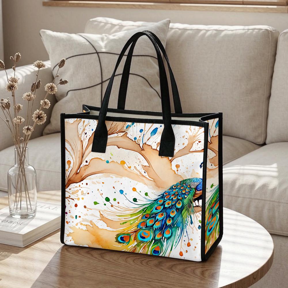 Peacock Printed Fashion Tote Bag Daily Use Portable Shoulder Handbag for Women