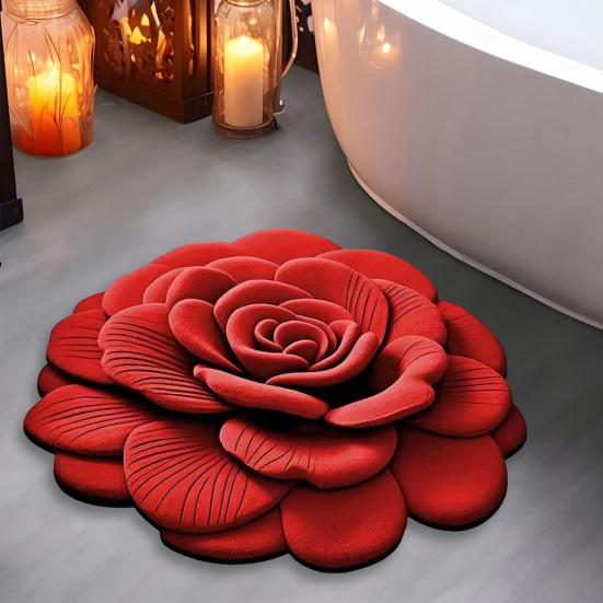 Yousheng Floral Floor Mat Non-Slip Absorbent Bathroom Rug 3D Realistic Flower Pattern Floor Rug for Entrance Living Room Bathroom Kitchen