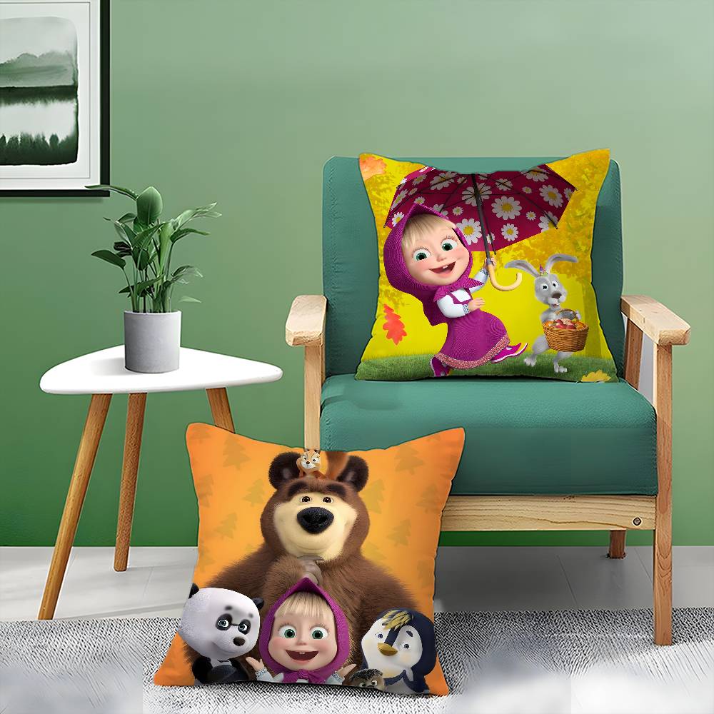 Cute Cartoon M-Masha And Bears-S Pillow Case Comfort Sofa Bed Silky Elegant Invisible Zipper Decorative Cushion Cover