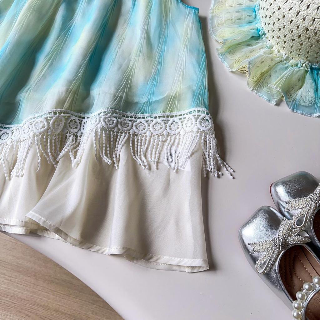 Bohemian Princess Sleeveless Summer Dress with Hat for Baby Girls - Style AXB727