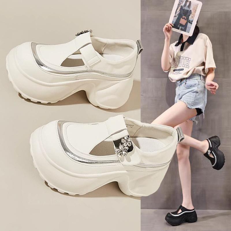 Platform Mary Jane shoes women's summer 2025 new hollow breathable women's shoes Velcro muffin sandals super popular