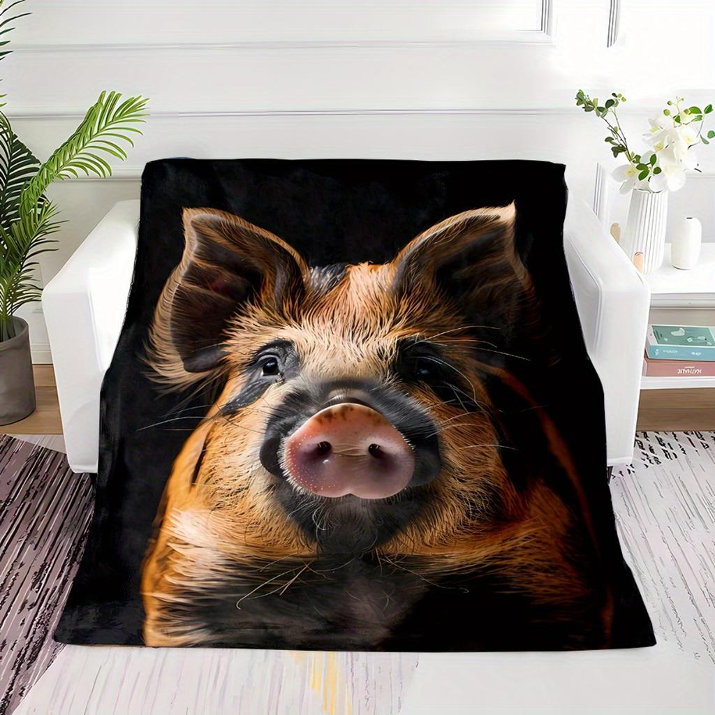 Cartoon pig print flannel blanket, suitable for sofas, beds, offices, travel, camping, Christmas gifts, and presents for friends
