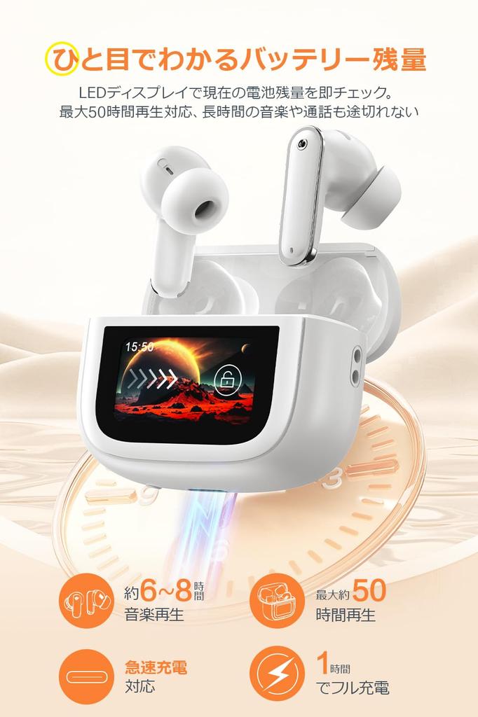 Bluetooth Wireless Earphones Bluetooth Multifunctional Touchscreen ANC Bluetooth Earphones Up to 50 Hours Playback Time Instant Connection When