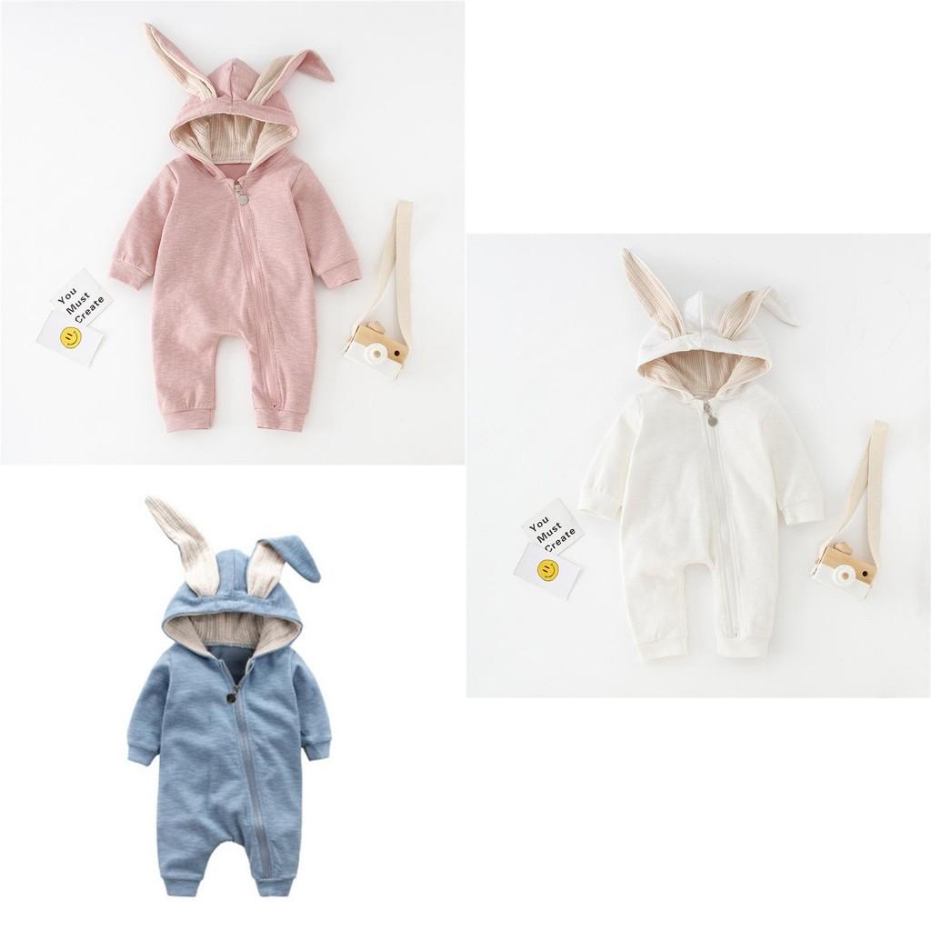 Baby Romper Jumpsuit Cotton Long Sleeve Hooded Rabbit Onesie Autumn Outwear