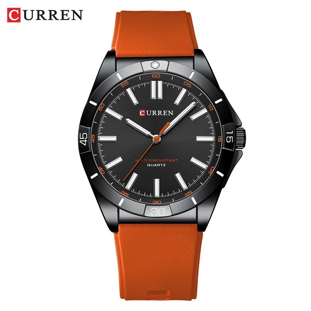 Curren 8449 Men's Quartz Watch with Rubber Strap, Large Luminous Dial, Waterproof, for Students