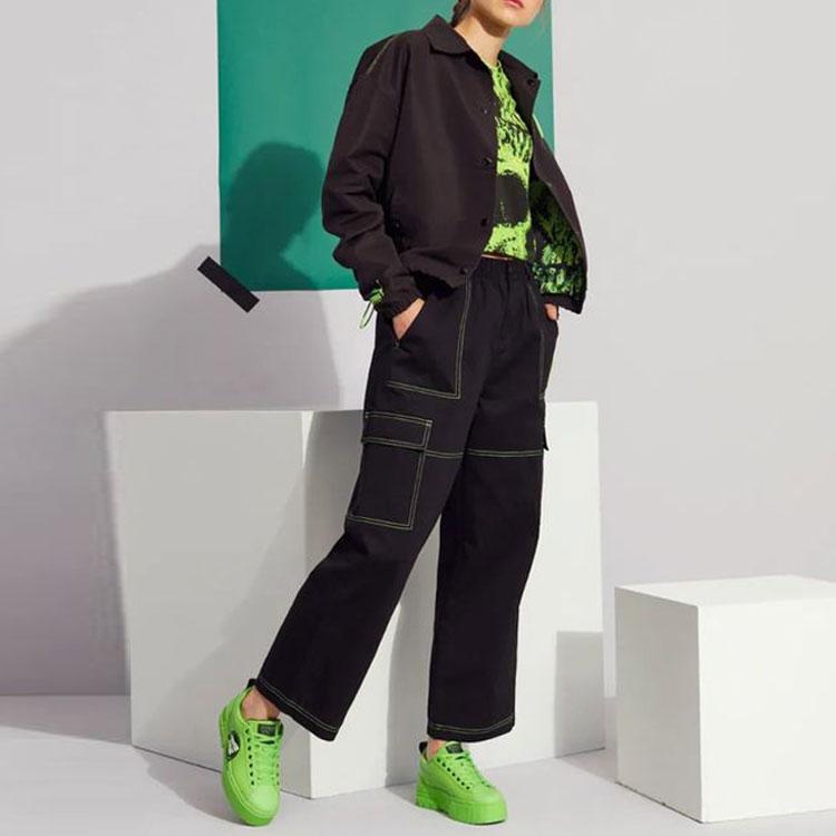 Puma X Santa Cruz Co-Branded Pocket Decor Costurado Flare Calça Casual Feminina Bottoms Preto 532248-01