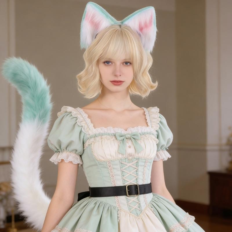 Realistic Foxes Tail And Ears Set For Women Cosplay Faux Furs Costume Headband and Tail Convention Role Play Accessories