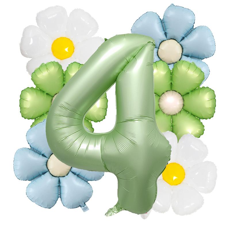 7pcs Matte Finish Daisy Balloon Number Wedding Decor Birthday Party Decoration Aluminum Foil Balloon Baby Shower Decorations
