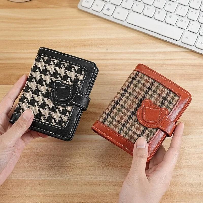 Cute Maoni Bear Wallet Autumn Checkered Short Lightweight Card Bag Fashionable Small Wallet Large Capacity for Women Card Bag