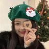 Christmas Wool Beret Hat Green Red French Beret Cap Winter Warm Beanie Cap Christmas Tree Headwear for Women Girls Party Costume