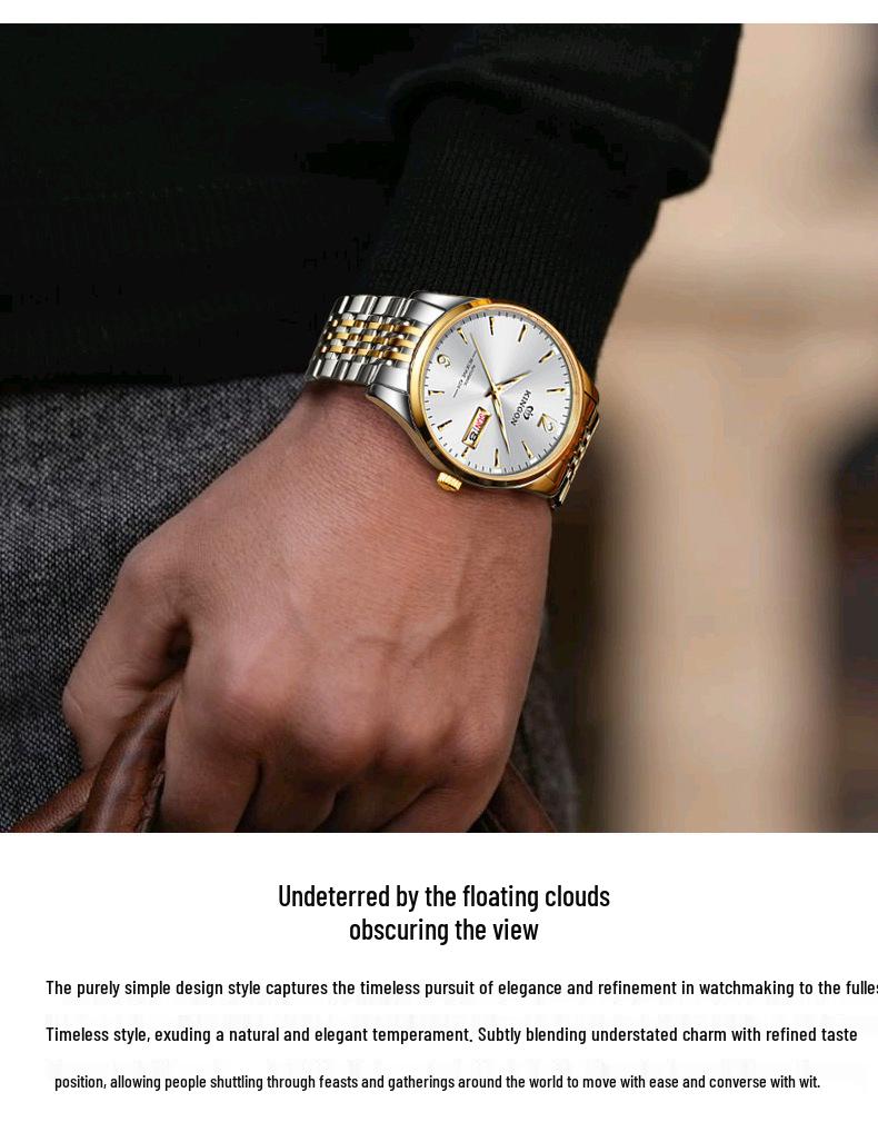 Men's Swiss Automatic Mechanical Business Watch – Simple, Luminous, Waterproof.