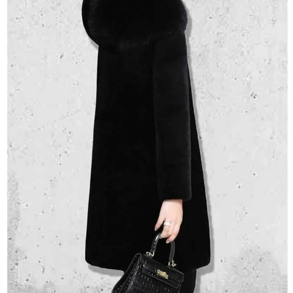 Damen Winter Schwarz Kapuzenjacke Kunstpelz Damen Verdicken Warm Langer Übermantel Winddicht Schnee Oberbekleidung Weiblich