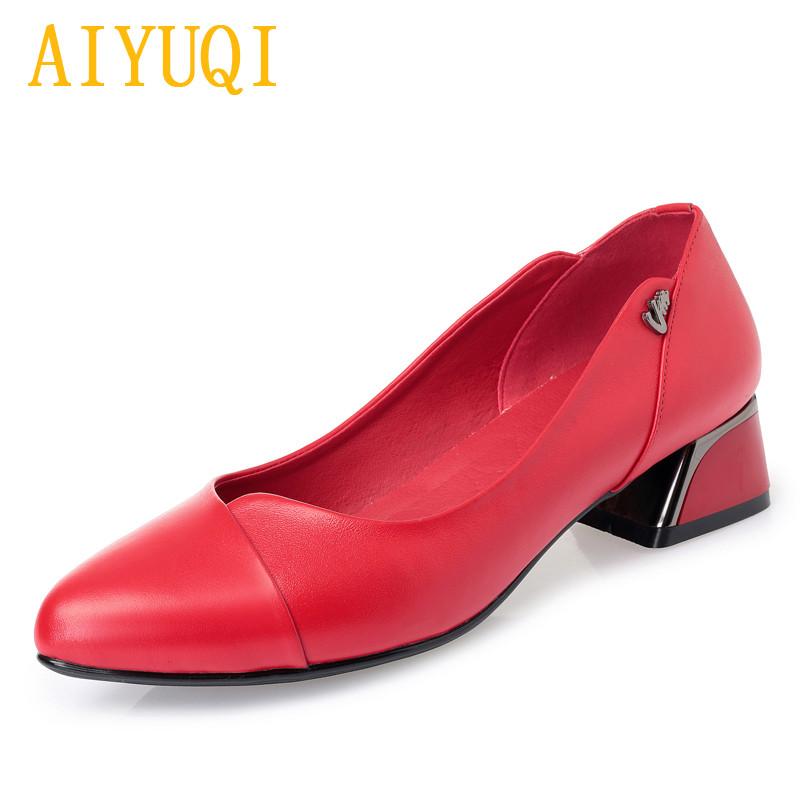 Fashion AIYUQI women dress shoes 2024 spring new genuine leather women fashion shoes red shallow mouth office shoes women