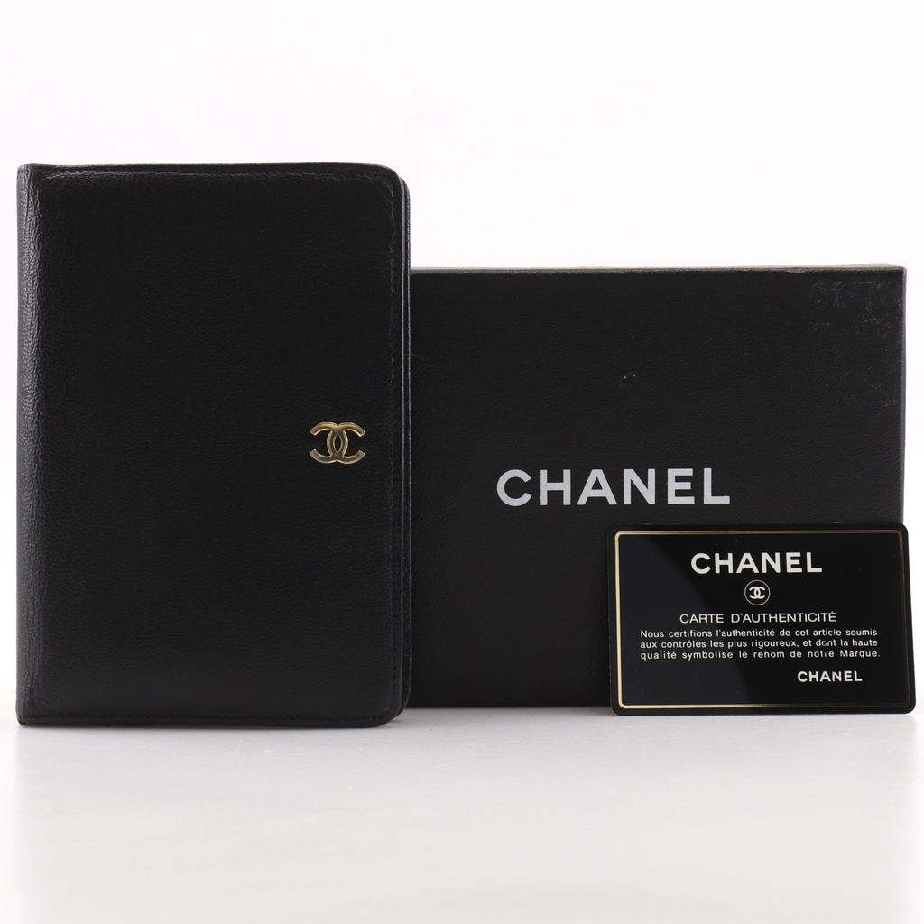 Chanel COCO Mark Bi-Fold Wallet Black Calfskin Women Used