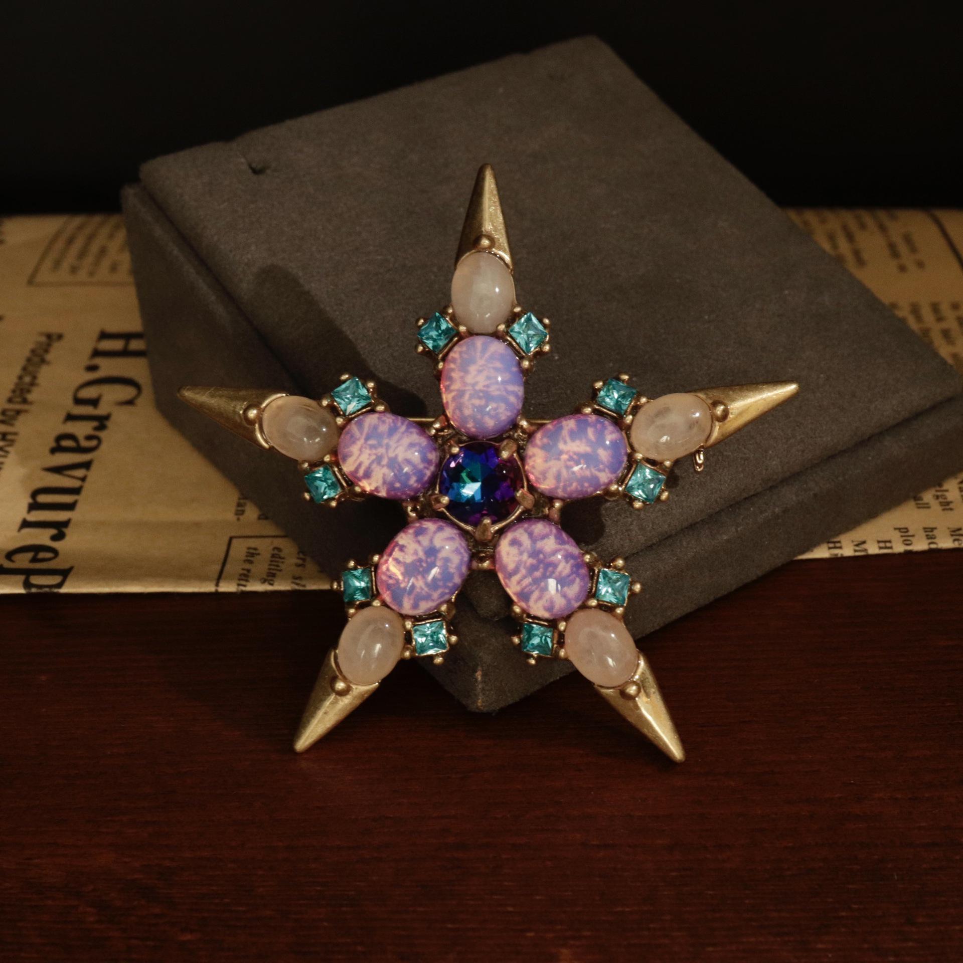 Elegant All-Copper Purple Ear Cuff & Rhinestone Starfish Brooch Set