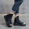 Johnature Fashion Thick Soled Platform Shoes Genuine Leather Women Peep Toe Sandals Hollow Out Boots