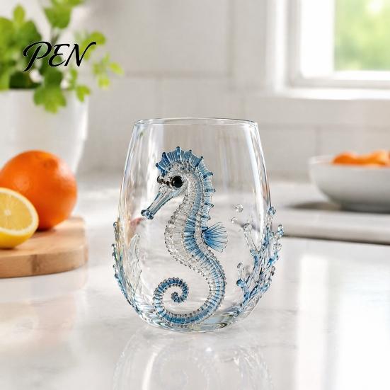 Elegante Bicchiere Acqua Oceano con Bordo Dorato 12oz Polpo, Design in Rilievo, Stile Marino Dipinto a Mano Sofisticata Bicchiereria Costiera per Bere per Amanti