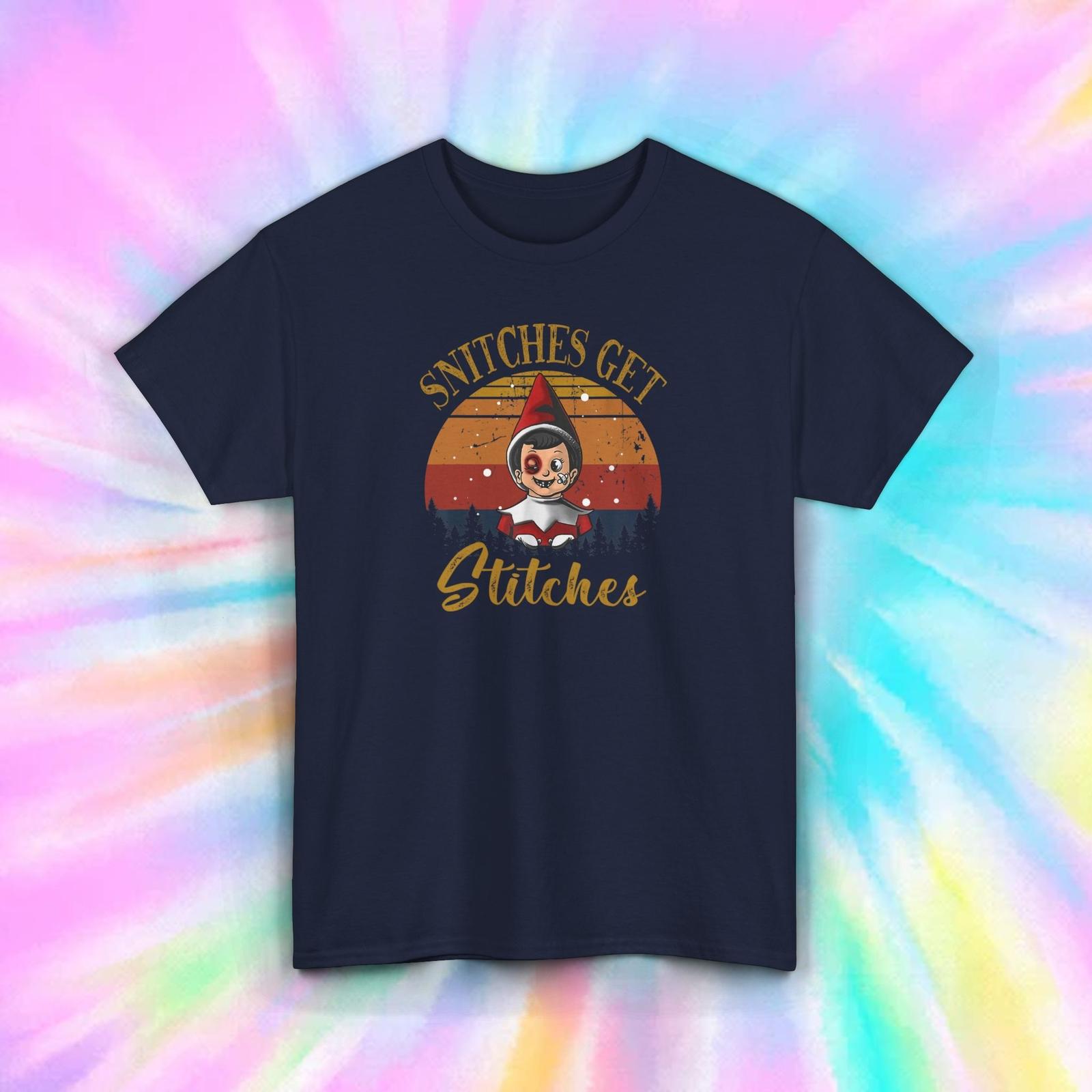 Snitches Get Stitches Elf Shirt S-5XL Funny Christmas Naughty Holiday Gift Tee XXL
