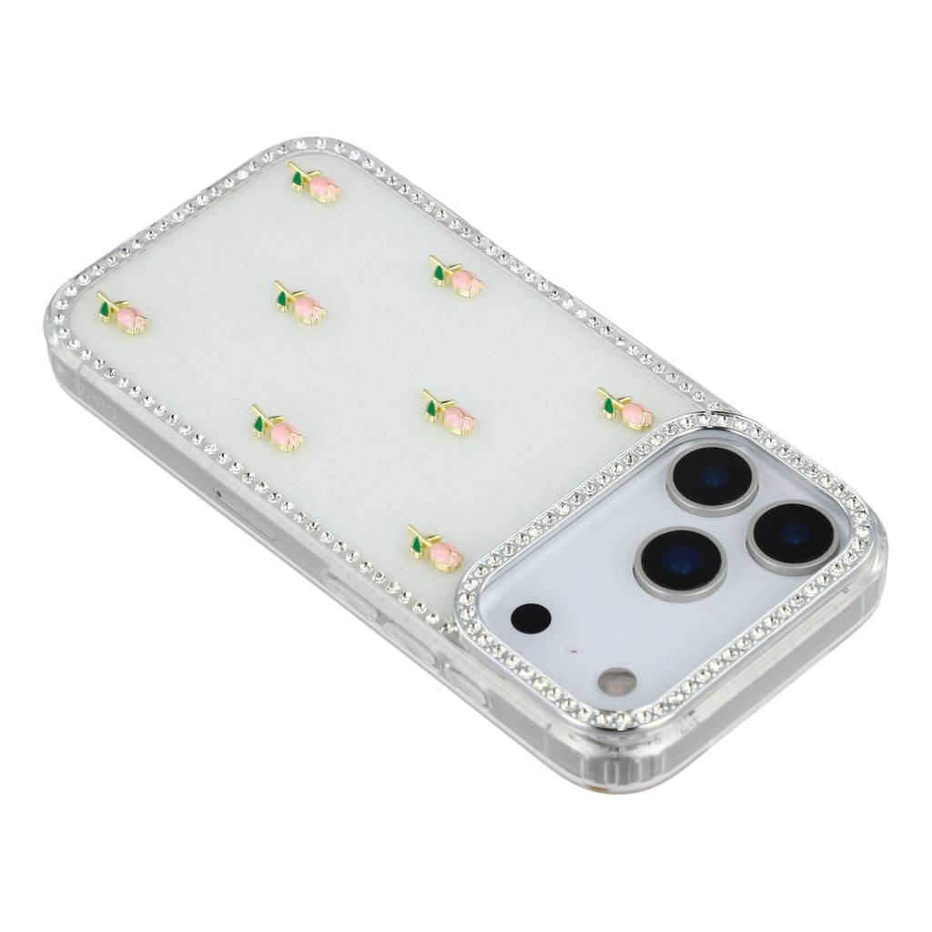 For iPhone 17 Pro Max Case Rhinestone Edge Small Tulips Decor TPU+PC IMD Phone Cover