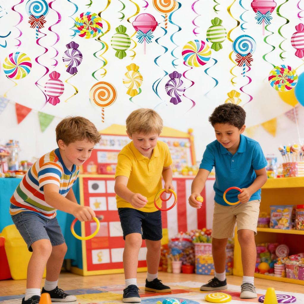Colorful Spiral Lollipop Streamers 48PCS Candy Theme Party Decorations Ceiling Hanging Decor for Birthday Halloween Holiday Room