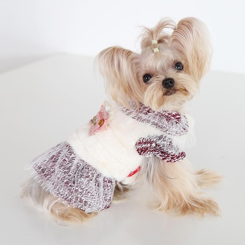 Winter Wine Red Tweed Pet Dress Small Dogs Cats Clothes