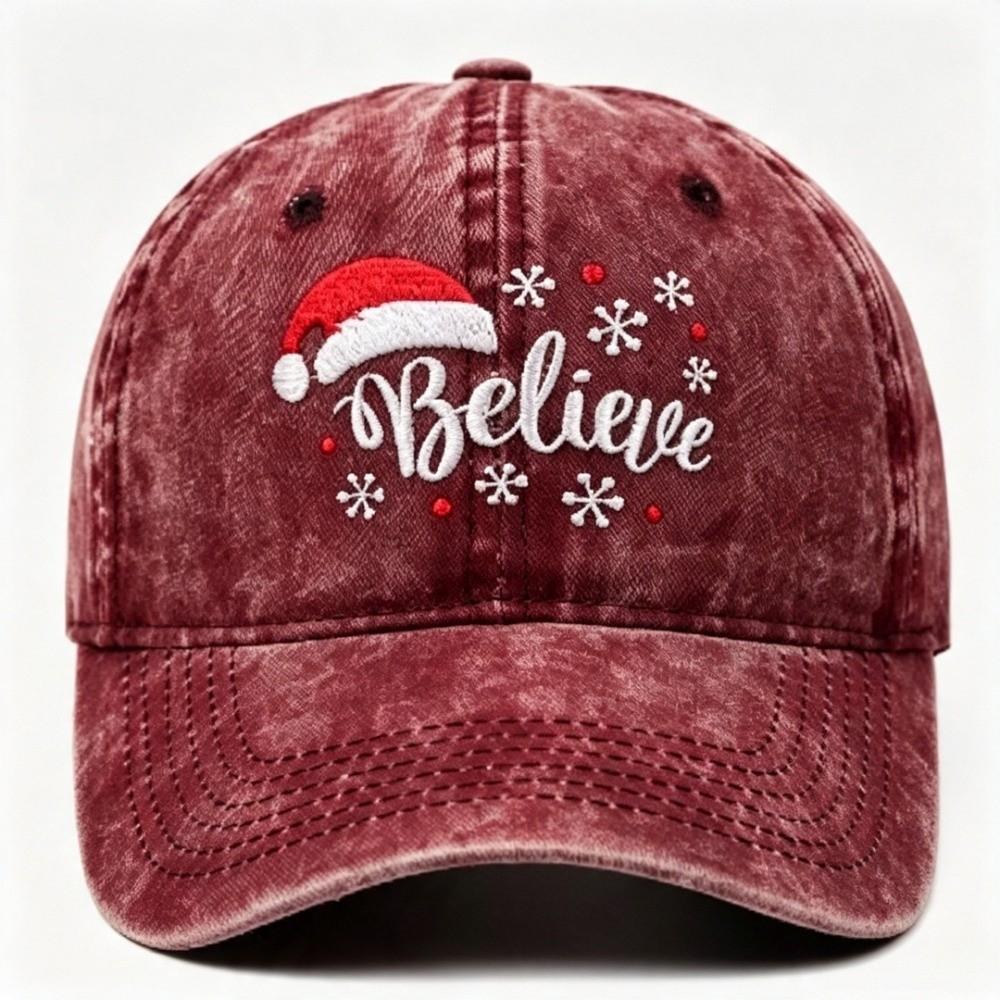 Embroidered Snowflake Baseball Cap Adjustable Strap Cotton Snowflake Embroidered Hat Breathable Vintage Wash Baseball Cap
