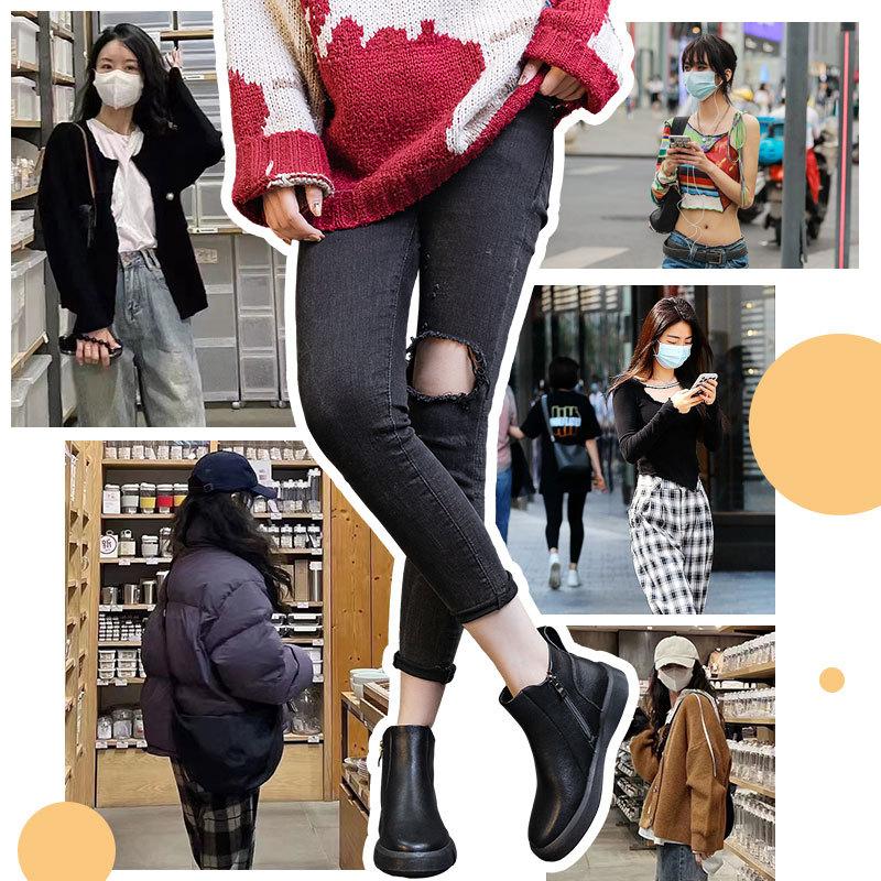 2025 Autumn and Winter Retro Leather Martin Boots British Versatile Platform-soled Chelsea Boots Thickened Warm Thick Heel Short Boots