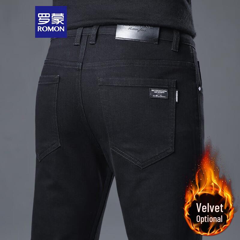 ROMON Men's Business Casual Straight Leg Elastic Jeans 08KZ