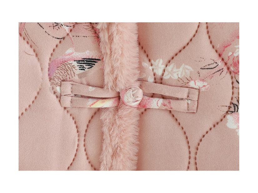 Women's Stand Collar Floral Padded Jacket - Chinese Style Winter Coat with Retro Frog Buttons and Ethnic Design, Plus Velvet for Warmth.