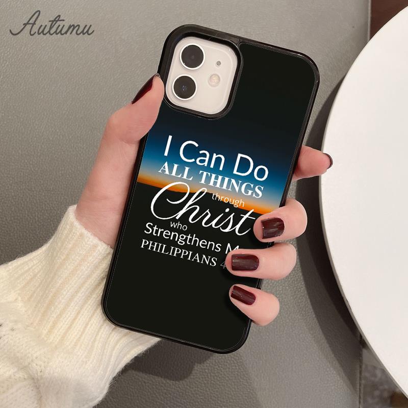 İncil ayeti Filipililer İsa Mesih iPhone 11 12 13 14 Pro Max mini XR XS SE 2020 7 8 Plus için Telefon Kılıfı Galaxy S21 S22 Kılıf