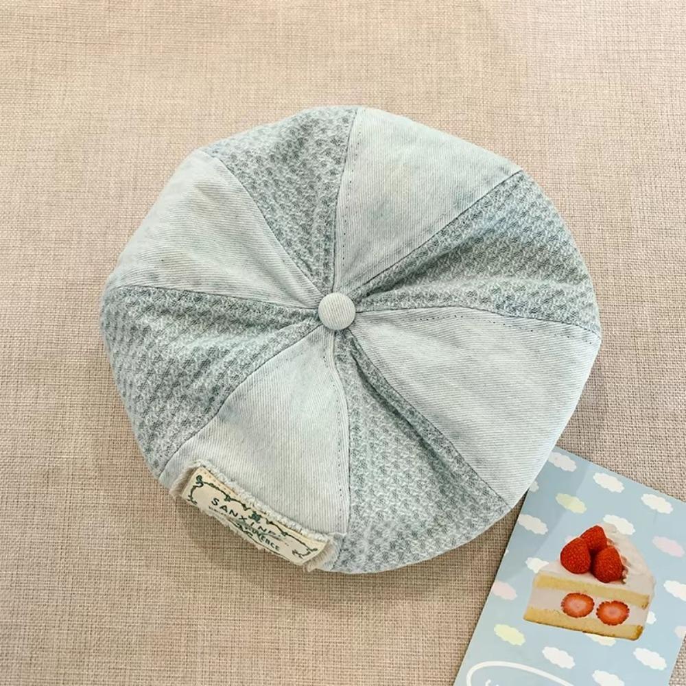 Korean Patch Splicing Beret Vintage Painter Cap Casual Denim Berets  Summer and Autumn