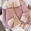 Doll collar pink fur integrated lamb wool jacket women's autumn and winter small new velvet thickened top