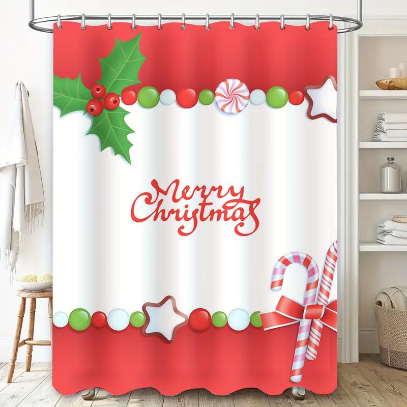 Tu Christmas Shower Curtain Festive Holiday Decor Waterproof Bathroom Set Holiday Themed Xmas Pattern Home Decoration Modern Sty