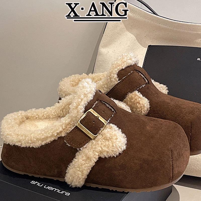 cm heightening thick-soled lamb wool shoes children's velvet warm cotton shoes leather bag head slippers outer wear