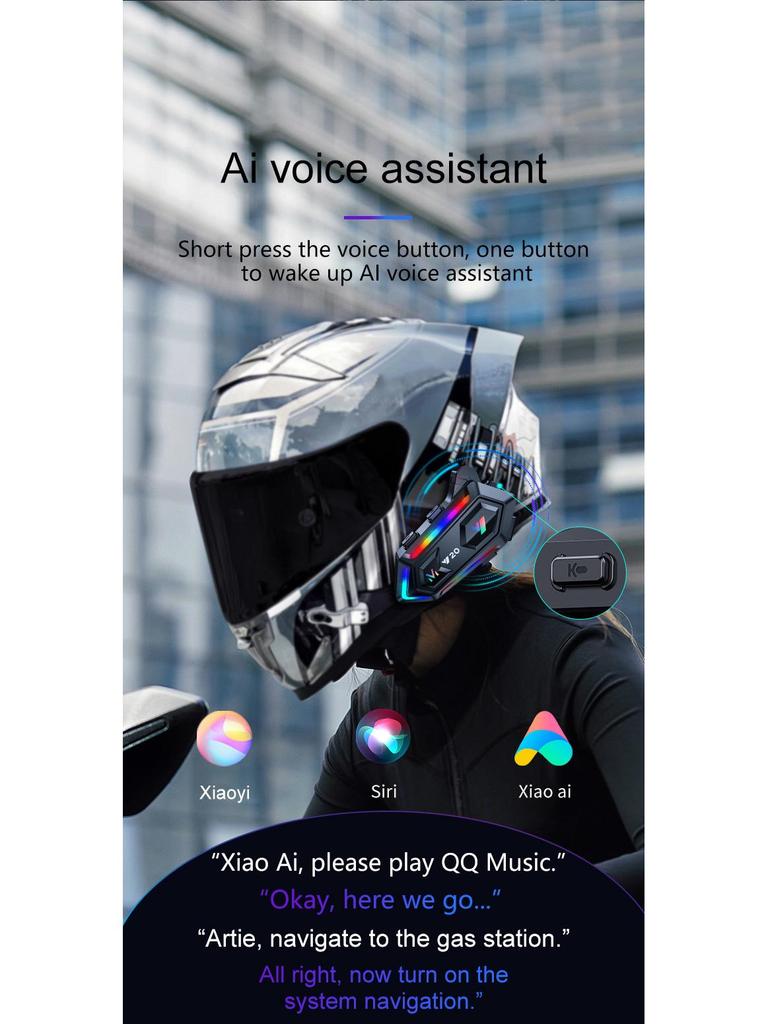 Y20 Bluetooth Helmet Headset: Waterproof, Dustproof, RGB Lights, Heavy Bass.