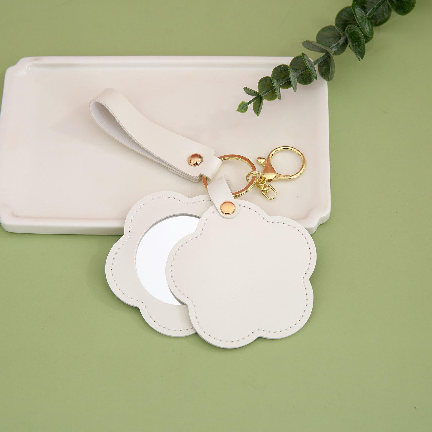 Elegant Flower Mirror Keychain - PU Leather Anti-Lost Accessory