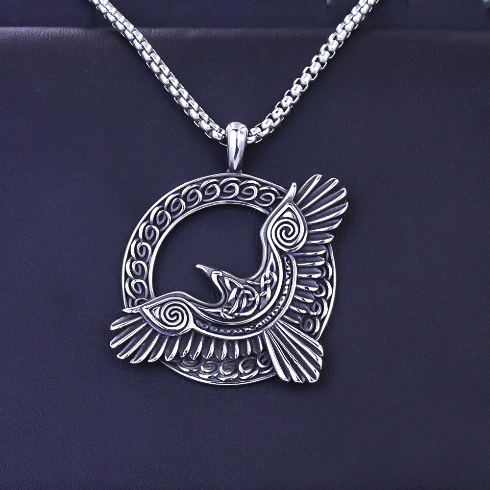 Nordic Celtic Viking Soaring Eagle Stainless Steel Men's Pendant Necklace