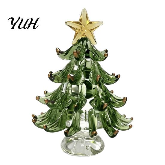 Elegant Holiday Home Decor Decorative Glass Christmas Tree with Star Topper, Mini Shiny Ornaments for Office Figurine, Creative Tabletop Ornament,