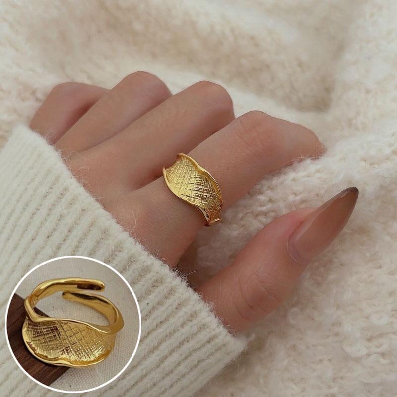 Women's Wide Band Geometric Frosted Matte Open Ring, S925 Silver Plated Creative Index Finger Design