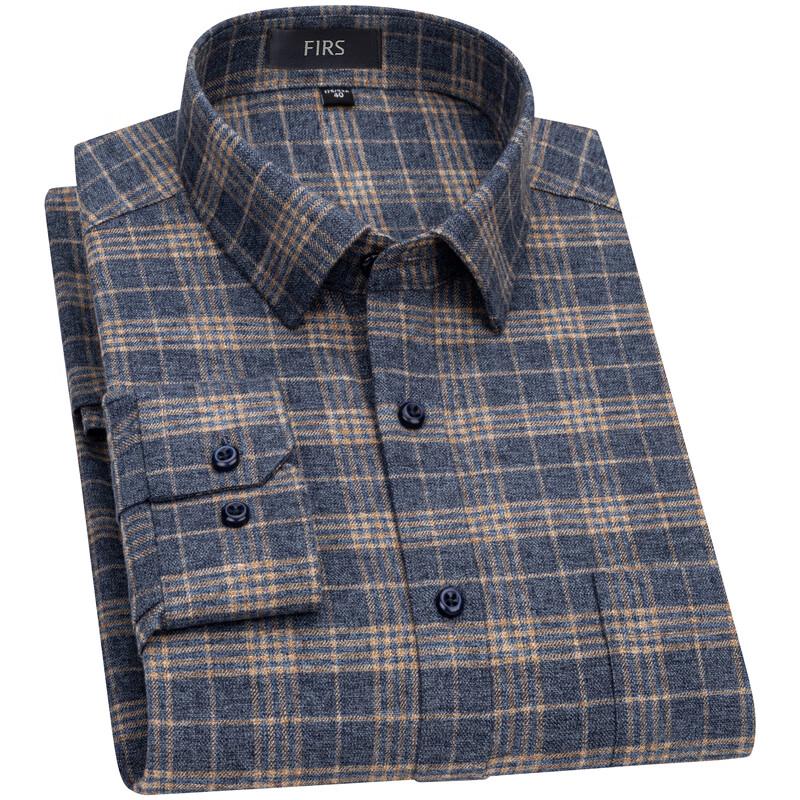FIRS Men's Pure Cotton Brushed Plaid Long-Sleeve Shirt