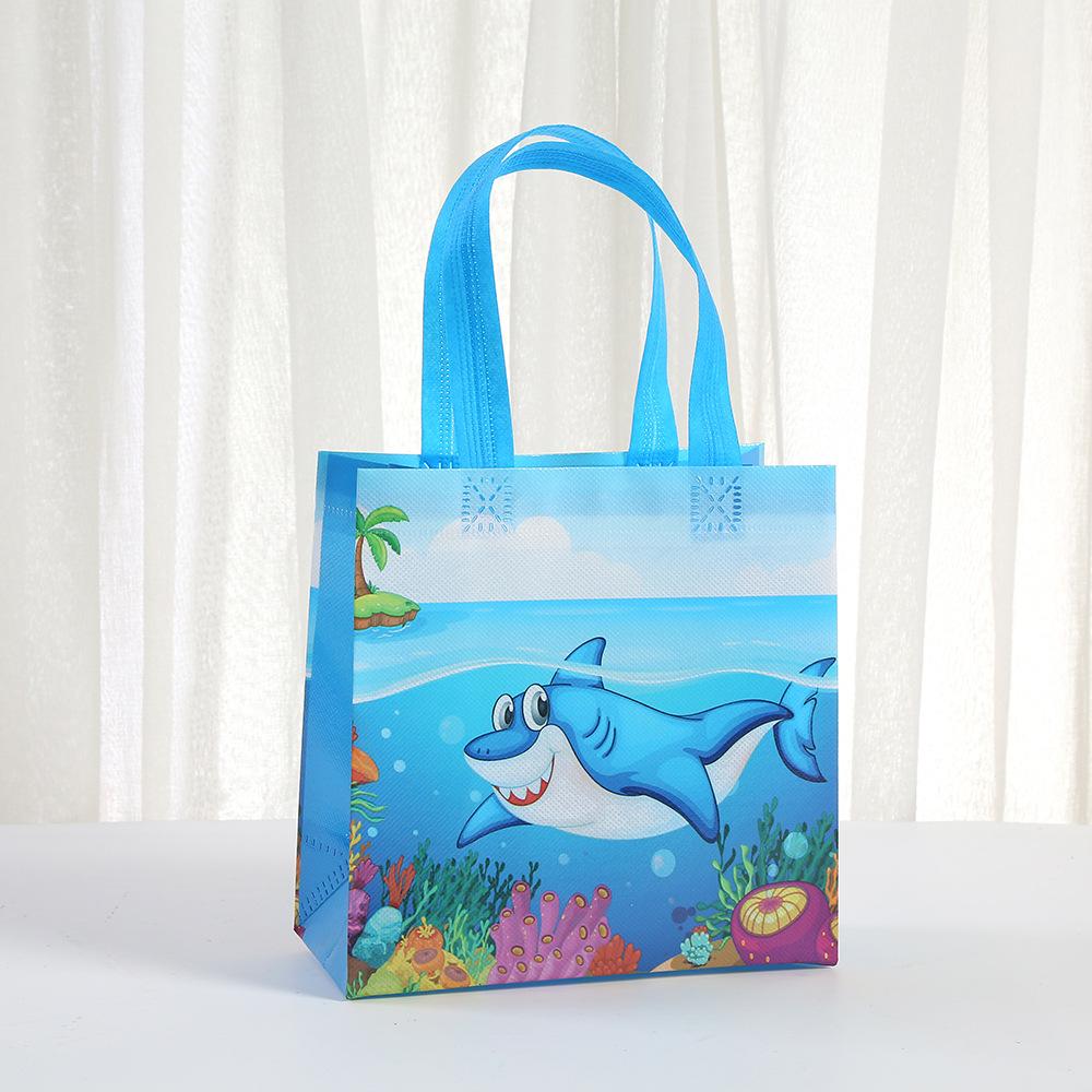 

12/30pcs cartoon shark reusable tote bags kids beach party gift bags birthday favors bags eco non woven shopping bags blue 30pcs&20x9x20cm