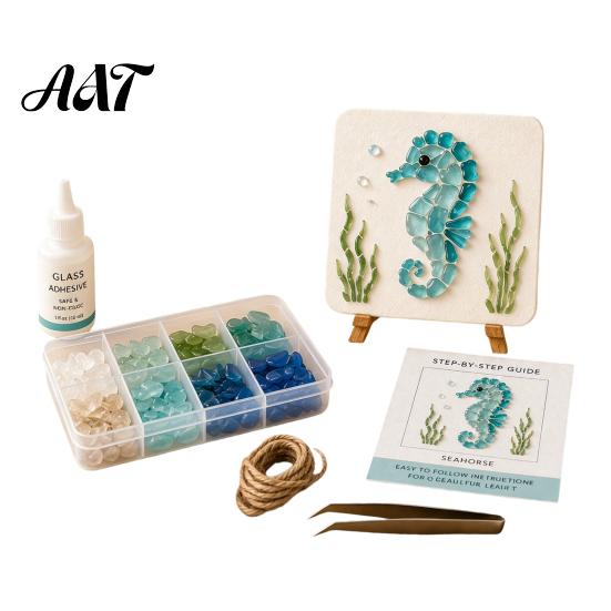 Set per Creare Decorazioni Costiere Fai da Te Mosaico Artistico con Vetro di Mare, Kit Creativo a Tema Animali Marini per Adulti Principianti, Pacchetto Materiali Fatti a Mano Casa Nautica