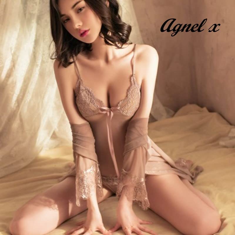 Sexy Dessous Innenunterwäsche Nachtwäsche Einteiler Setup X026 Mokka [Agnel x] Durchsichtig Damen (L, Braun)