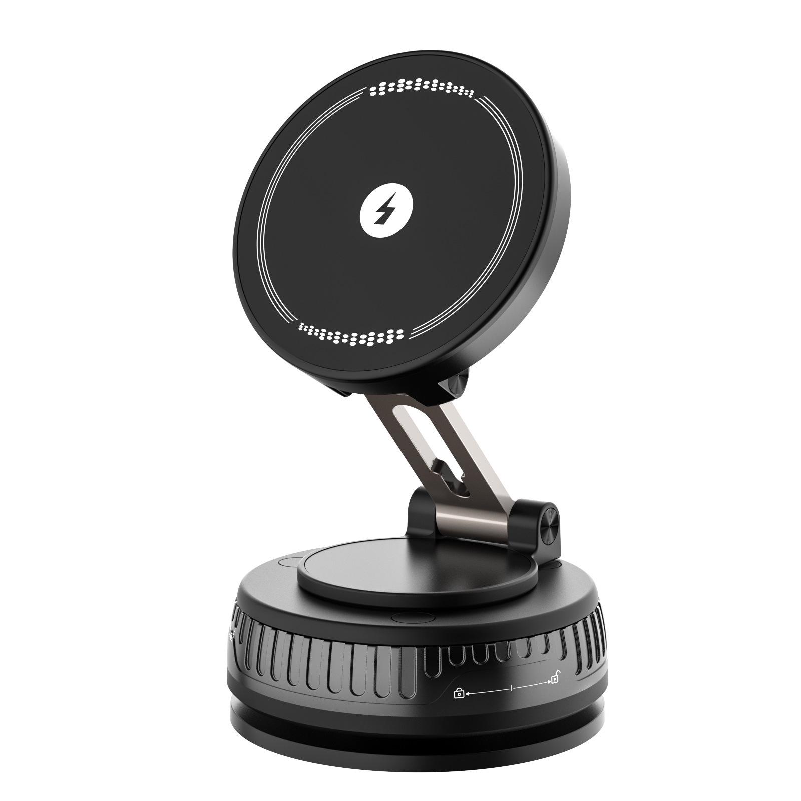 Wireless Charging Rotatable Magnetic Car Phone Holder with Vacuum Suction Cup and Foldable Design