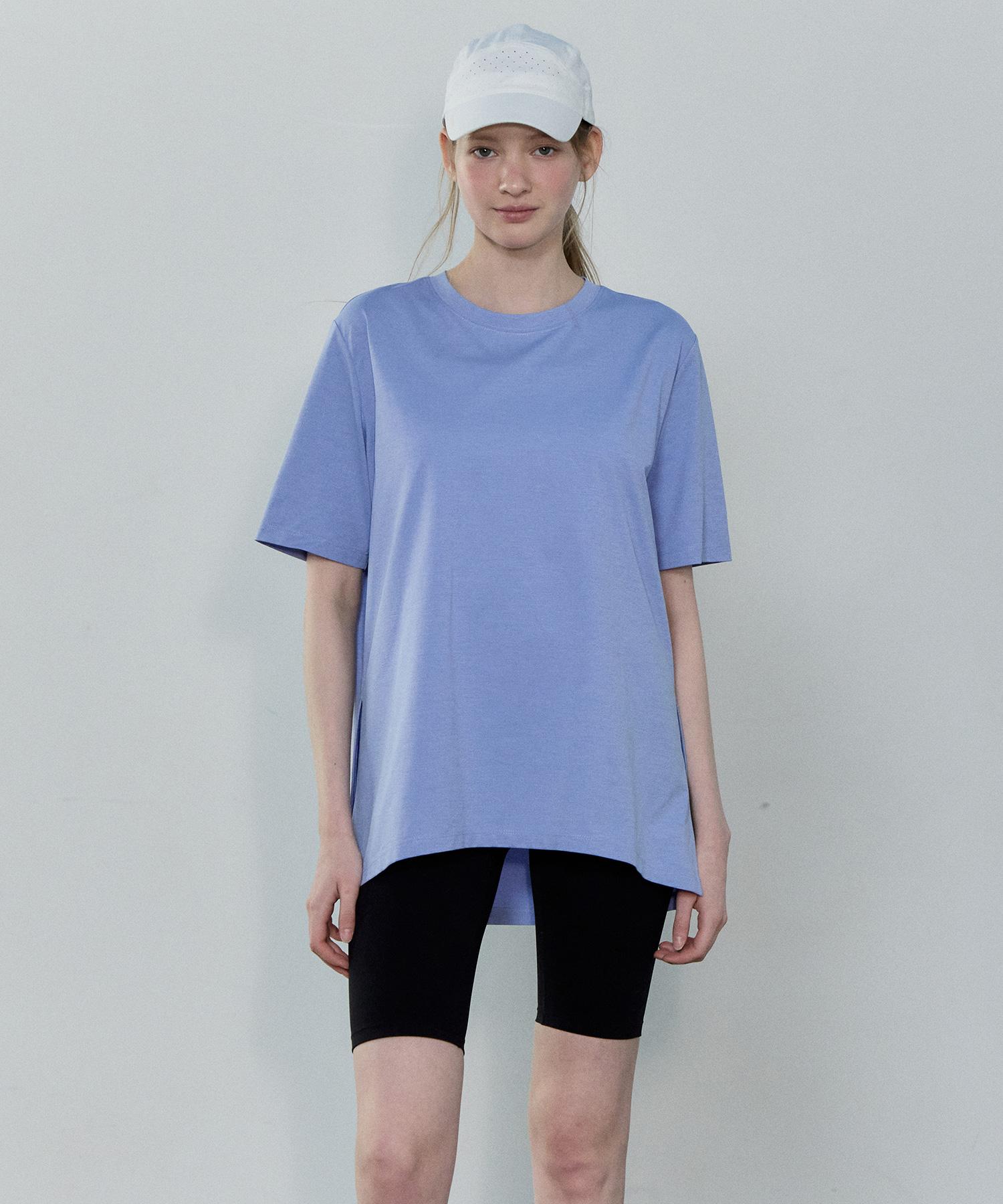 Basic House Women S Cool Sorona Semi-Overfit Round Neck Short Sleeve T-Shirt Blue Lzts3202 Pk/090
